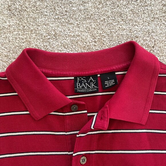 Jos. A. Bank Travelers Collection Red, White & Navy Striped Golf Cotton Shirt - Picture 2 of 6